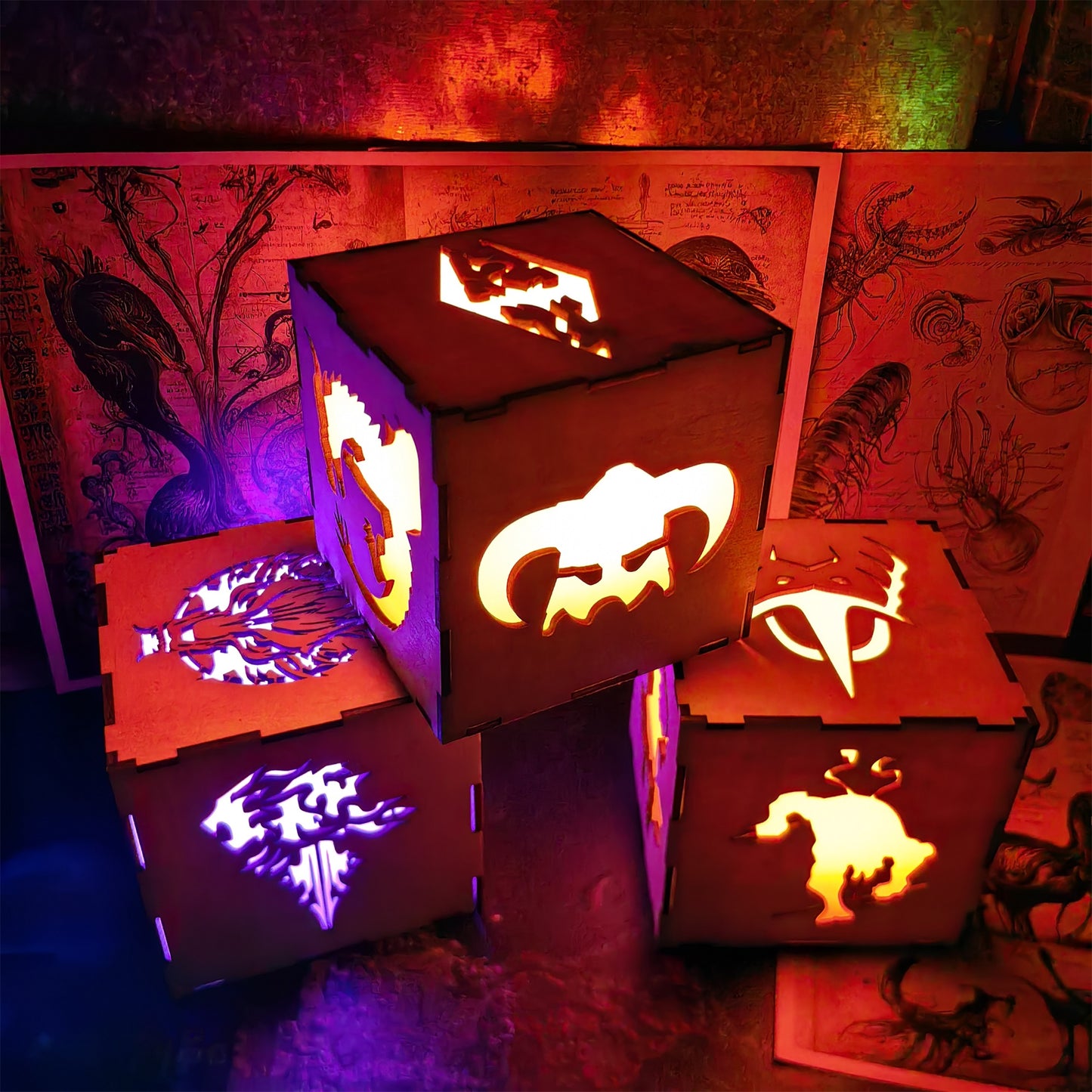 Skyrim Game Inspired Wood Lantern 3D Night Light Desk Decor Creative Gift