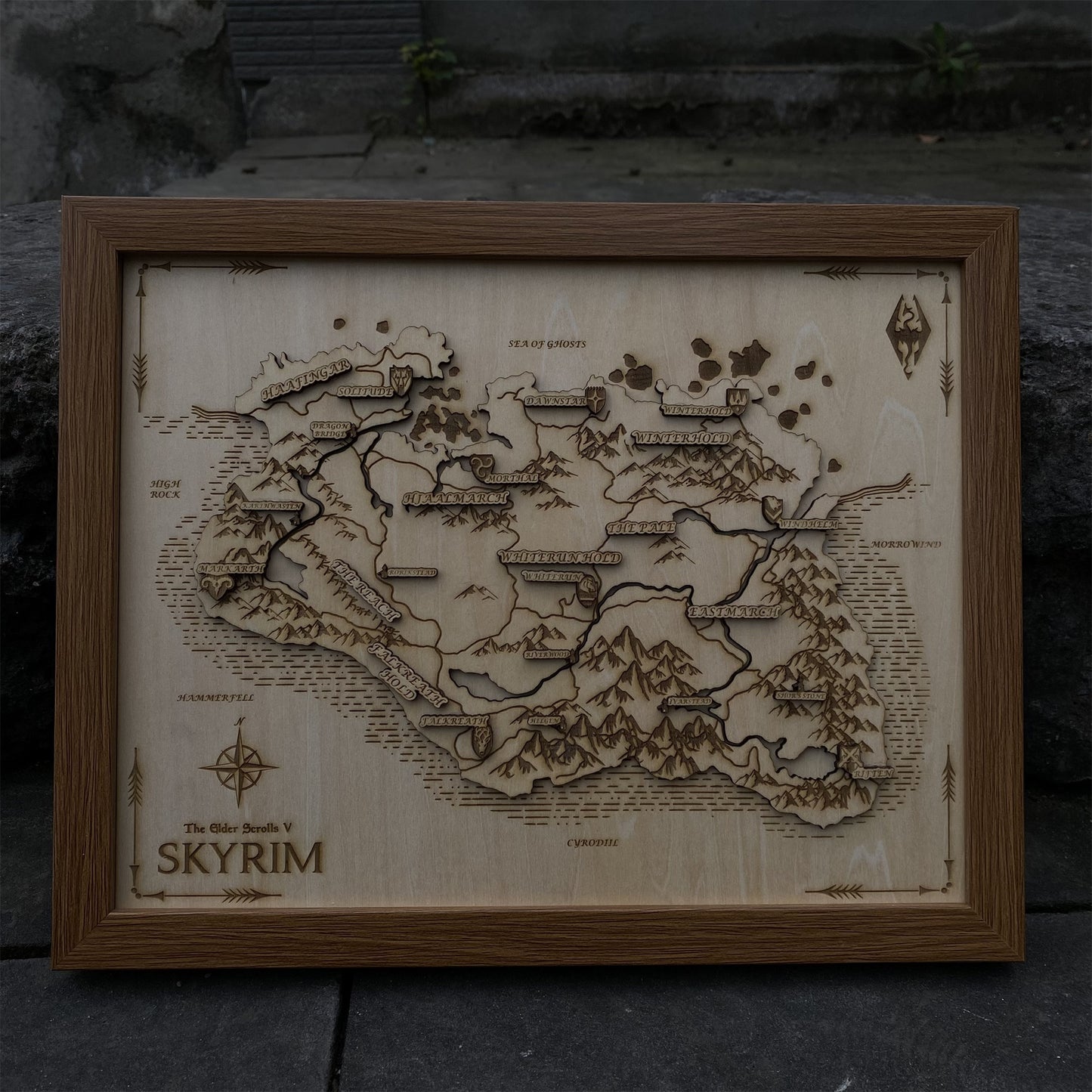 Handmade 3D Skyrim Wooden Map Game Room Decor