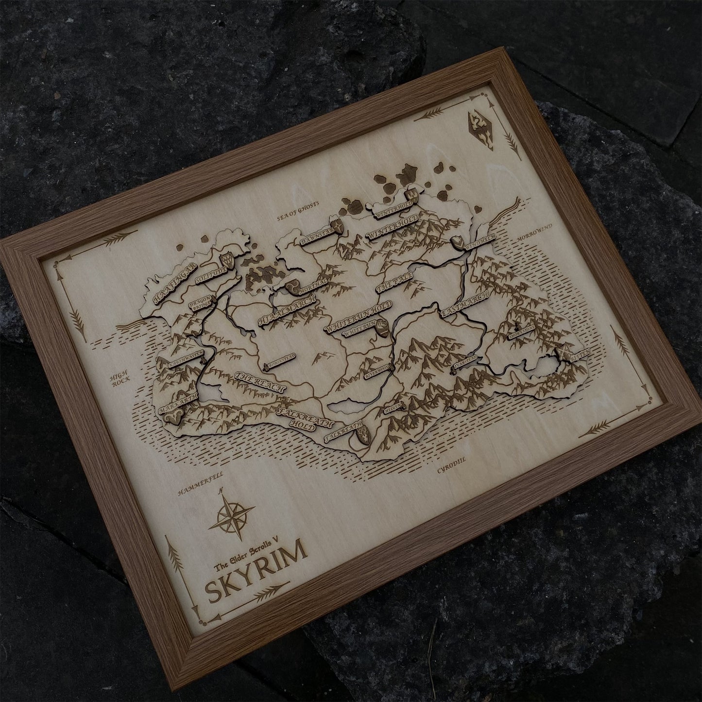 Handmade 3D Skyrim Wooden Map Game Room Decor