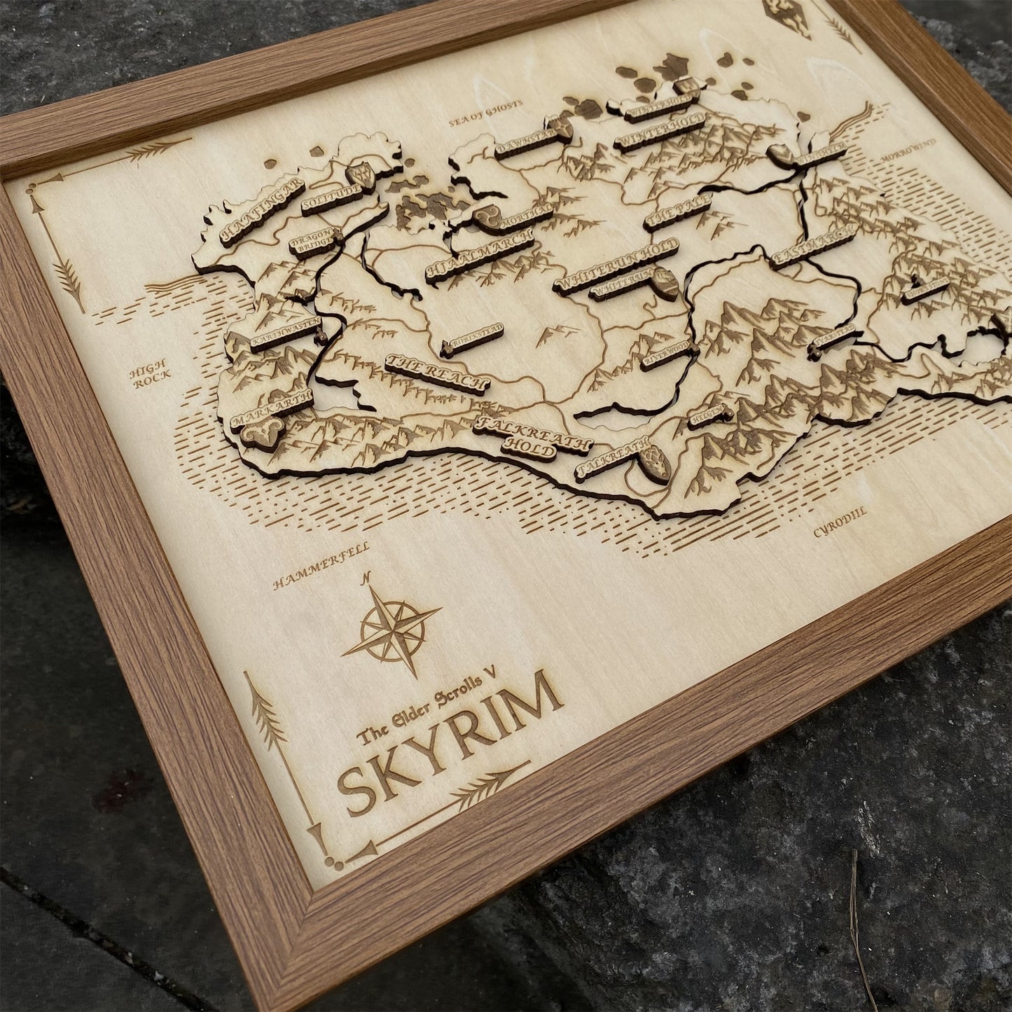 Handmade 3D Skyrim Wooden Map Game Room Decor