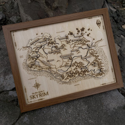 Handmade 3D Skyrim Wooden Map Game Room Decor