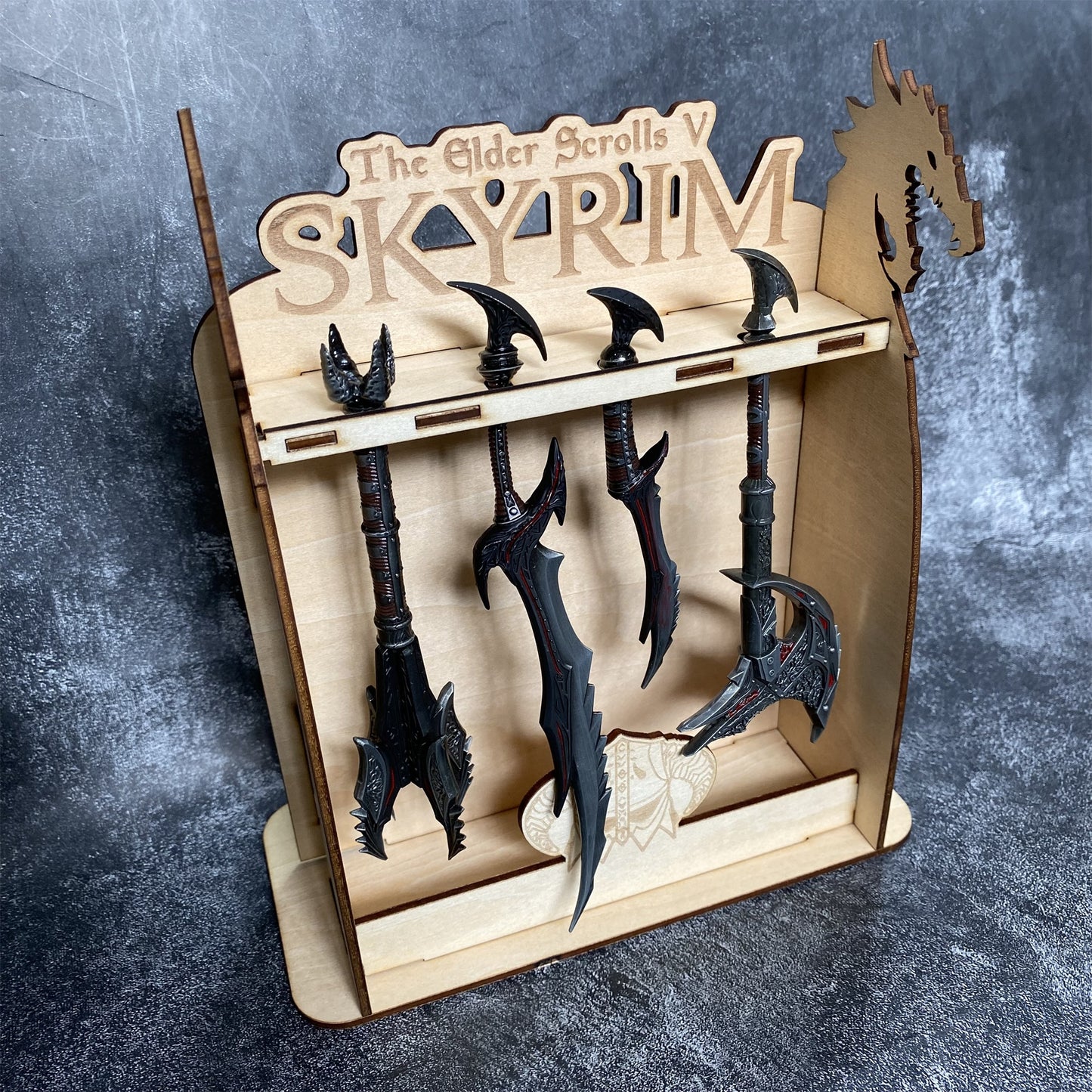 4 in 1 Skyrim Daedric Weapon With Handmade Wooden Stand