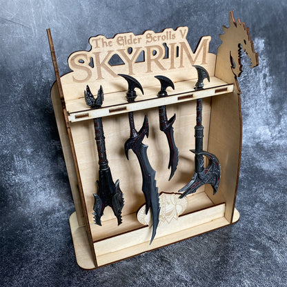 4 in 1 Skyrim Daedric Weapon With Handmade Wooden Stand