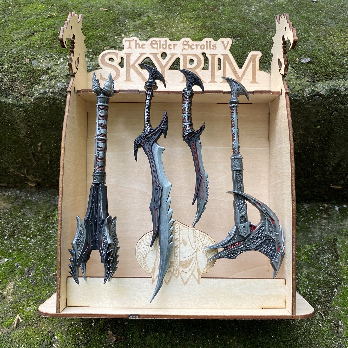4 in 1 Skyrim Daedric Weapon With Handmade Wooden Stand