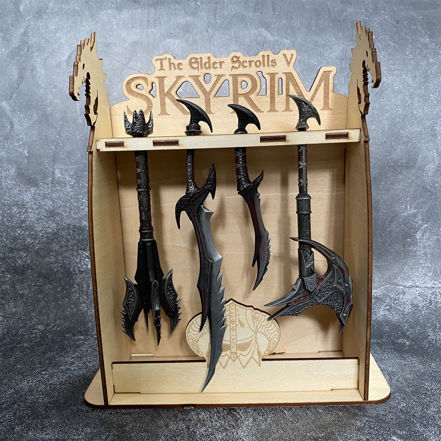 4 in 1 Skyrim Daedric Weapon With Handmade Wooden Stand