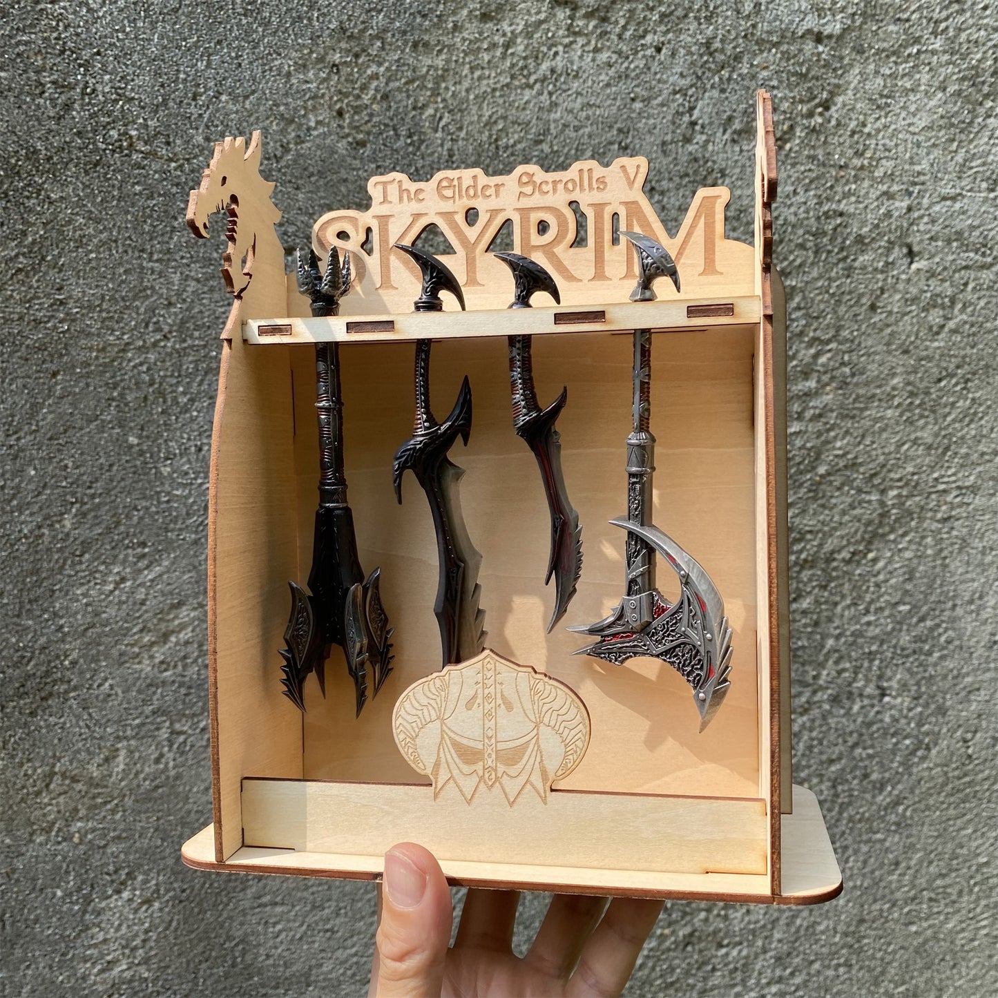 4 in 1 Skyrim Daedric Weapon With Handmade Wooden Stand