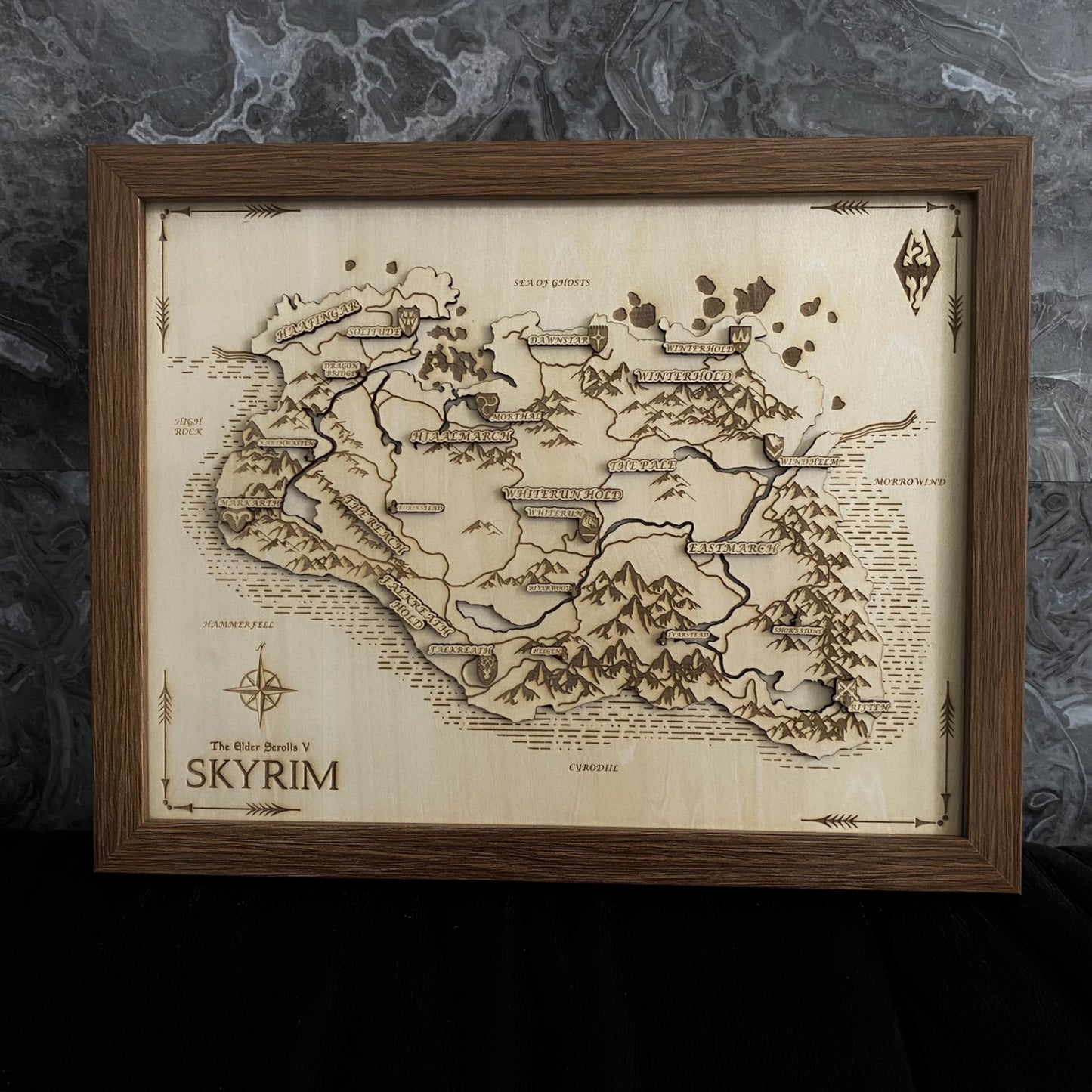 Handmade 3D Skyrim Wooden Map Game Room Decor