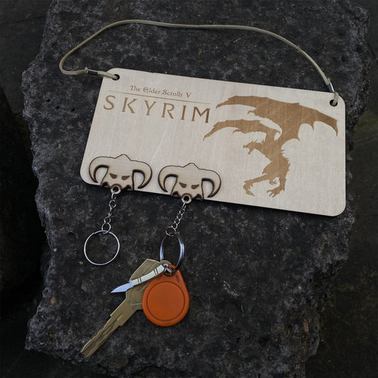 Skyrim Dragonborn Alduin Wooden Keychain Plate